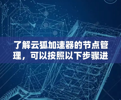 了解云狐加速器的节点管理，可以按照以下步骤进行
